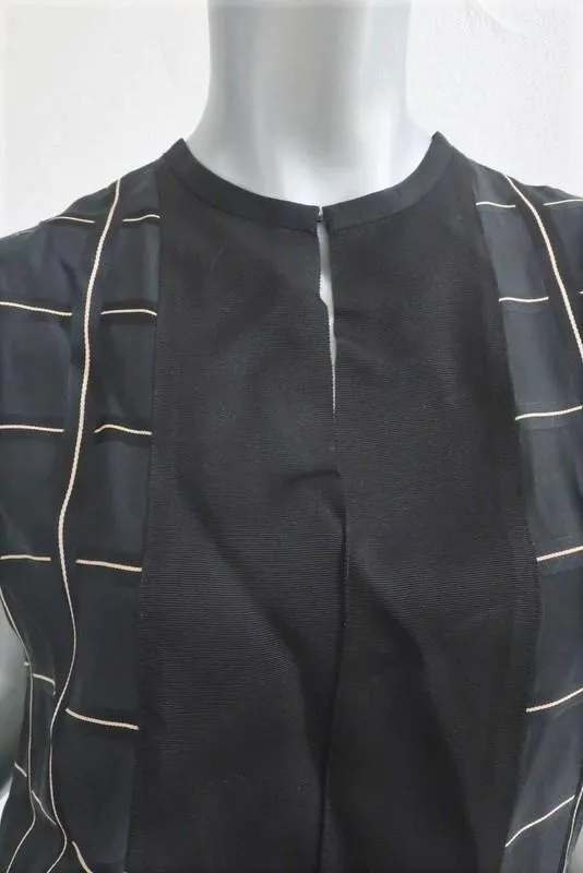 Lanvin Top Schwarz Karo Viskose-Mix Größe 38 Ärmellose Bluse
