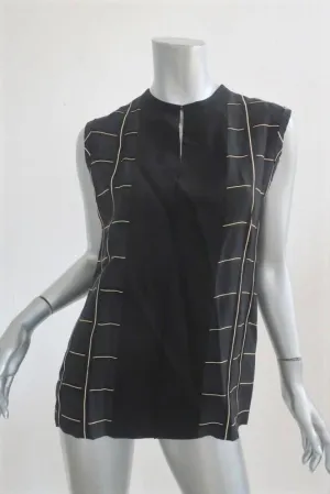 Lanvin Top Schwarz Karo Viskose-Mix Größe 38 Ärmellose Bluse