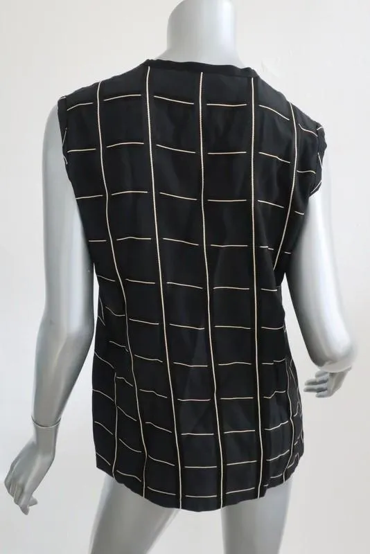 Lanvin Top Schwarz Karo Viskose-Mix Größe 38 Ärmellose Bluse