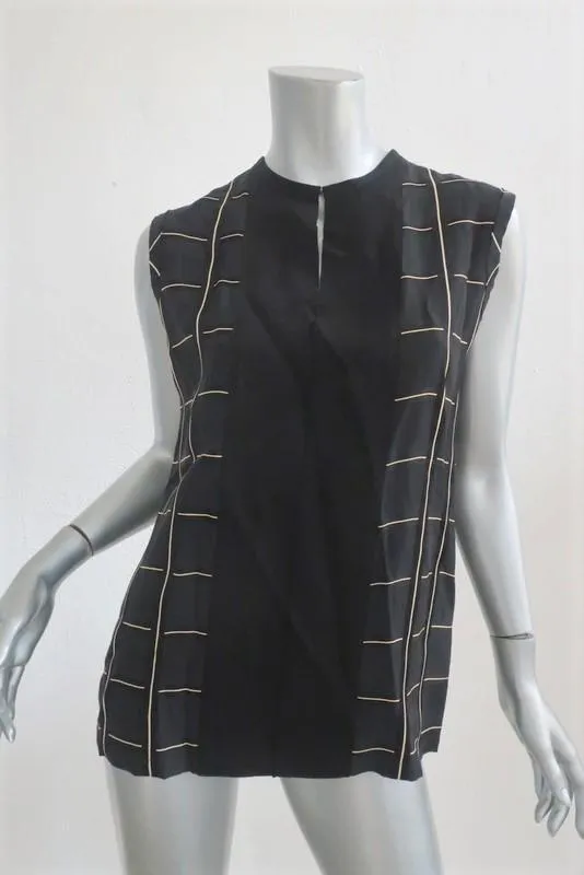 Lanvin Top Schwarz Karo Viskose-Mix Größe 38 Ärmellose Bluse