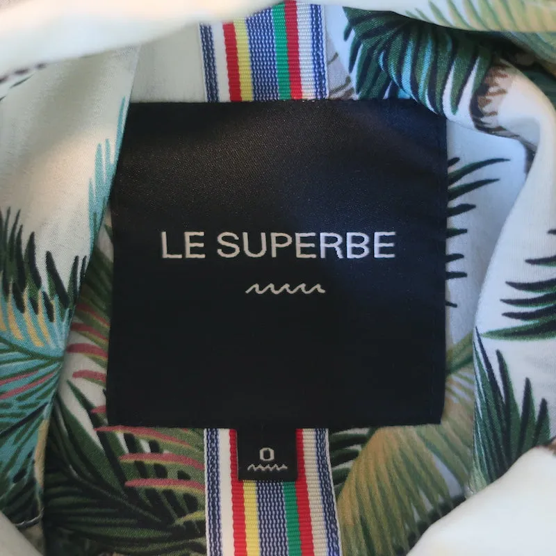 Le Superbe Club Tropicana Kristall-Detail Shirt Palmenmuster Seide Größe 0