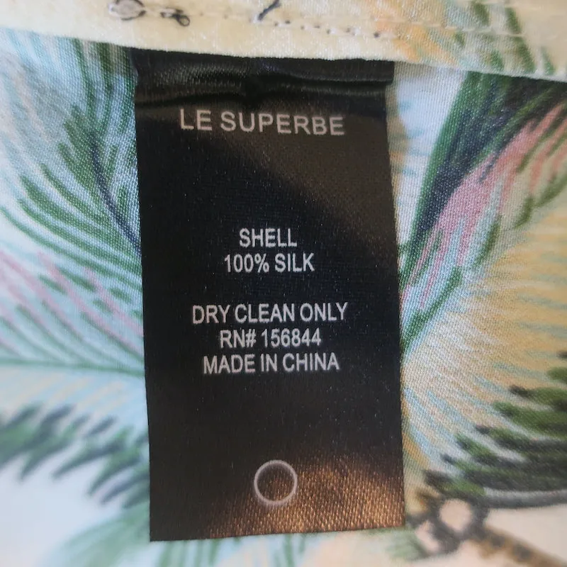 Le Superbe Club Tropicana Kristall-Detail Shirt Palmenmuster Seide Größe 0