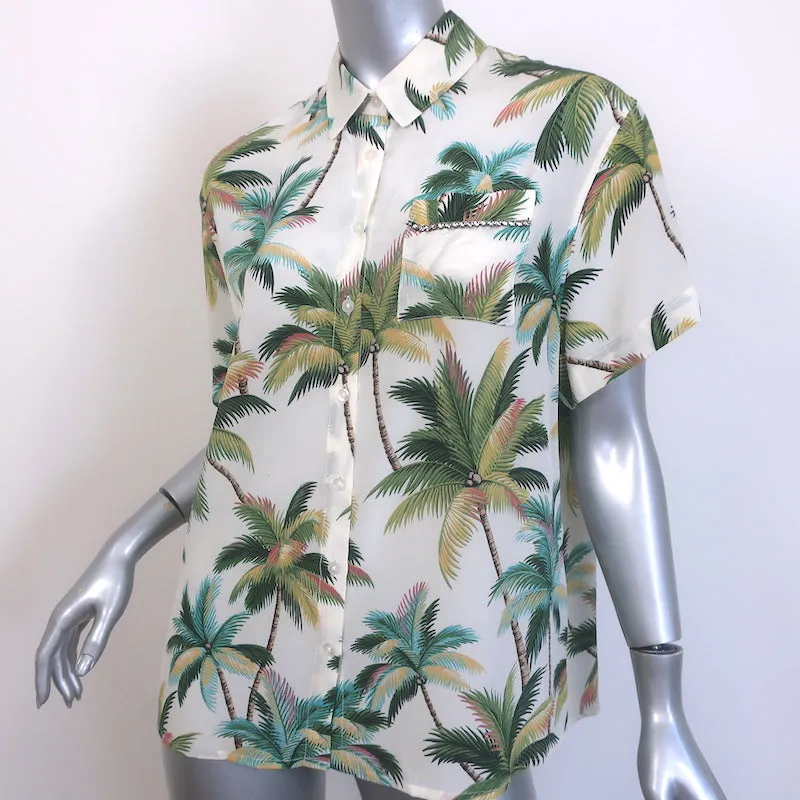 Le Superbe Club Tropicana Kristall-Detail Shirt Palmenmuster Seide Größe 0
