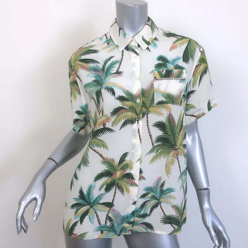 Le Superbe Club Tropicana Kristall-Detail Shirt Palmenmuster Seide Größe 0