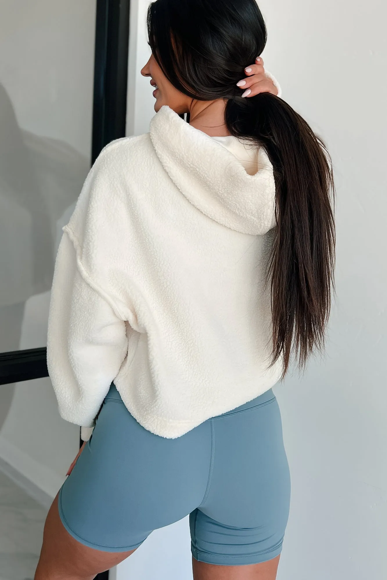 Left On Read Sherpa Fleece Crop Hoodie (Creme)