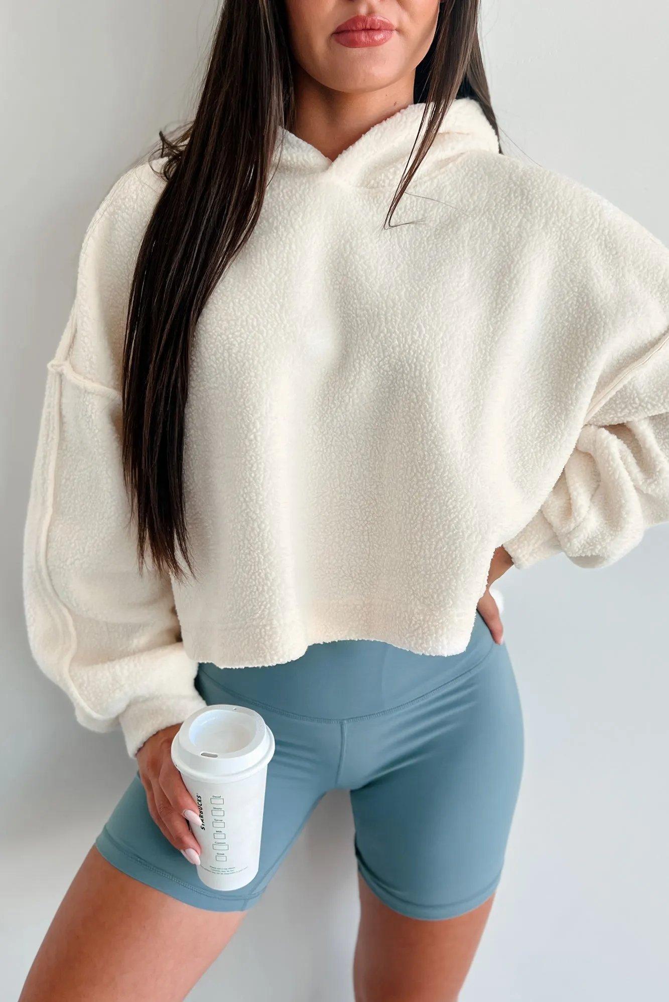 Left On Read Sherpa Fleece Crop Hoodie (Creme)