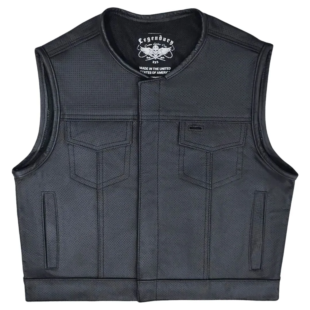 Legendärer 'Lowlife Perforated' Leder-Cropped-Passform-Clubstyle-Motorradweste