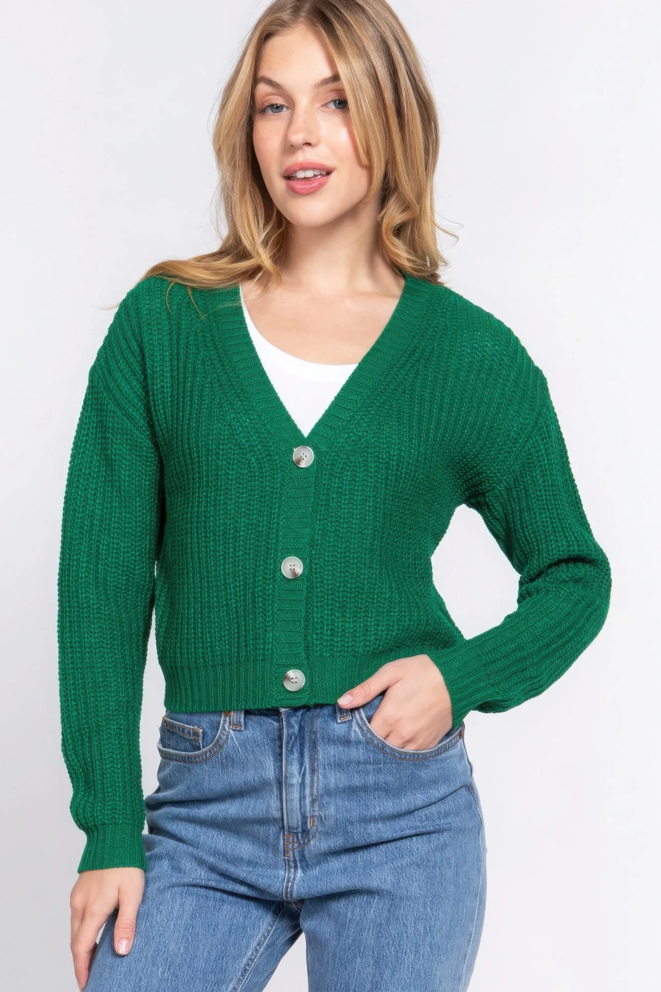Langer V-Ausschnitt Strickcardigan