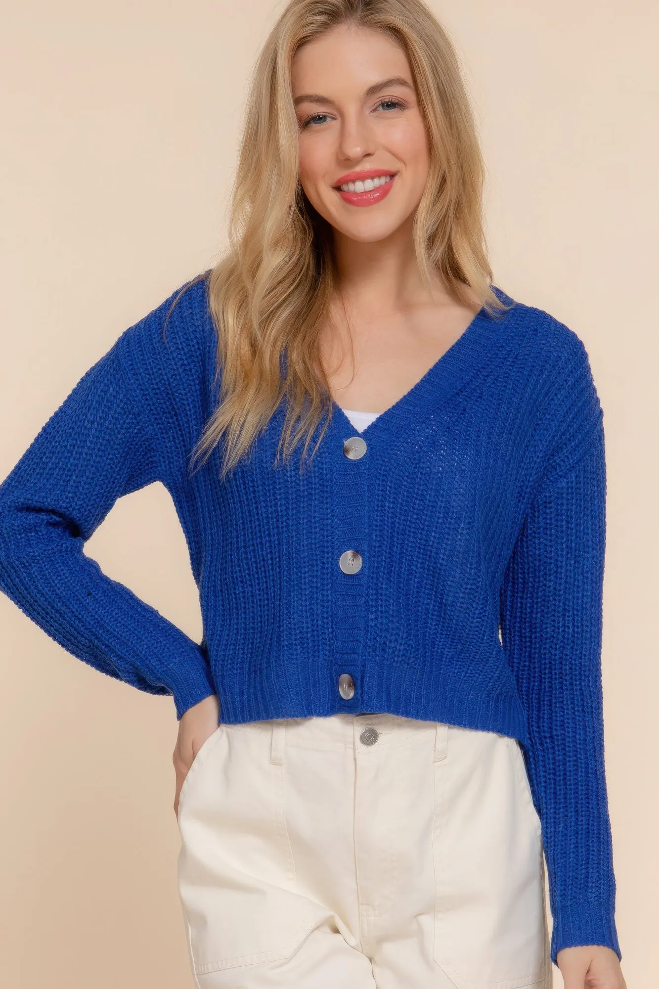 Langer V-Ausschnitt Strickcardigan