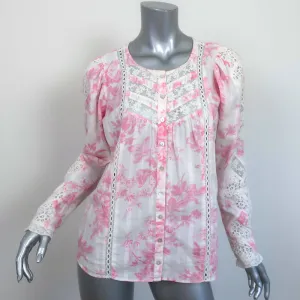 LoveShackFancy Spitzenbesetztes Top Broadway Weiß/Rosa Blumenmuster Baumwolle Größe S