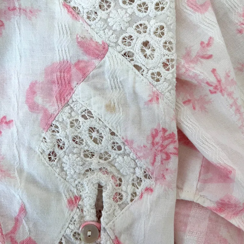 LoveShackFancy Spitzenbesetztes Top Broadway Weiß/Rosa Blumenmuster Baumwolle Größe S