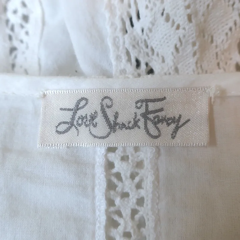 LoveShackFancy Langarm-Peplum-Top Weiß Spitzenbesatz Baumwolle Größe S