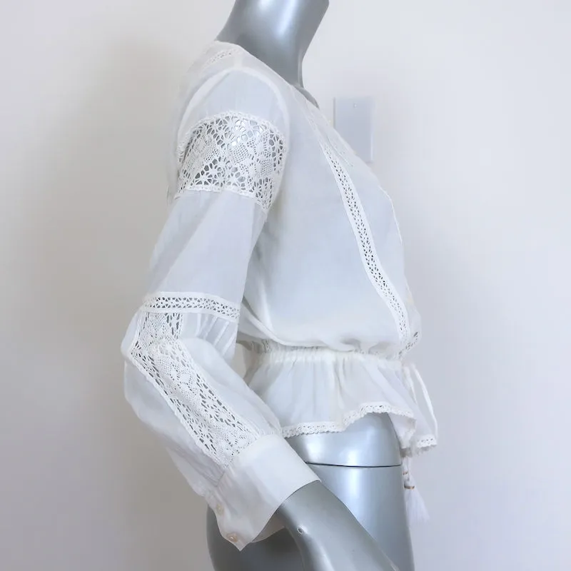 LoveShackFancy Langarm-Peplum-Top Weiß Spitzenbesatz Baumwolle Größe S