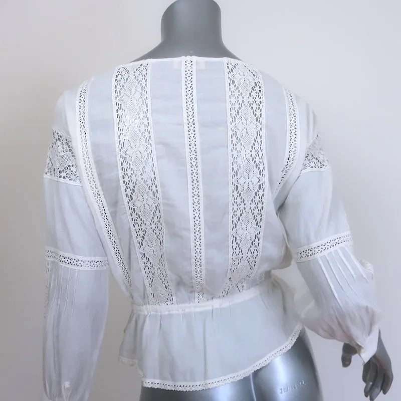 LoveShackFancy Langarm-Peplum-Top Weiß Spitzenbesatz Baumwolle Größe S