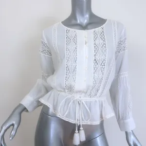 LoveShackFancy Langarm-Peplum-Top Weiß Spitzenbesatz Baumwolle Größe S