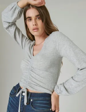 Lucky Brand Cloud Jersey Rippenstrick Rüschen Top Heather Grau Lucky Brand