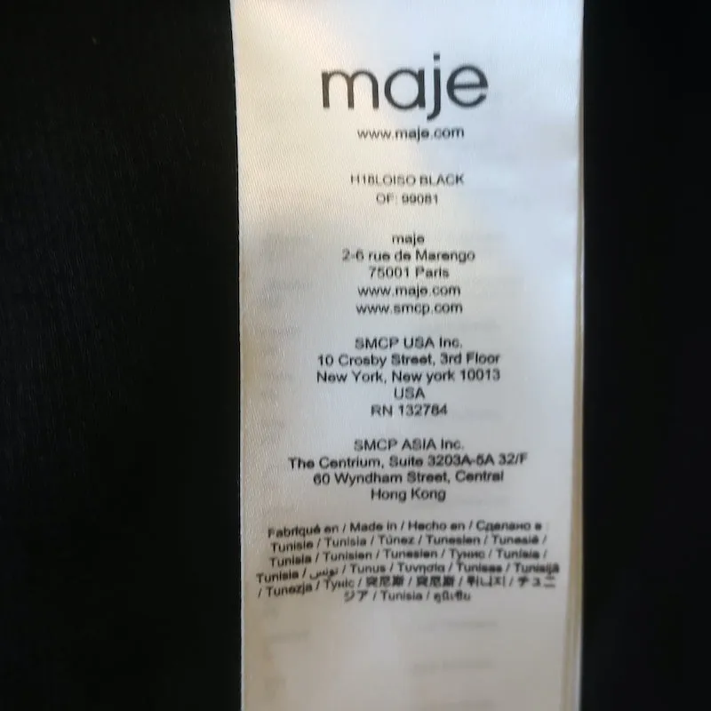 Maje Loiso Bluse mit Krawattenverschluss Schwarz Satin Crepe Größe 1 Langarm Top