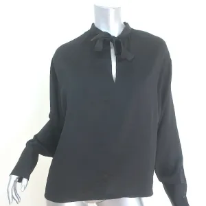 Maje Loiso Bluse mit Krawattenverschluss Schwarz Satin Crepe Größe 1 Langarm Top