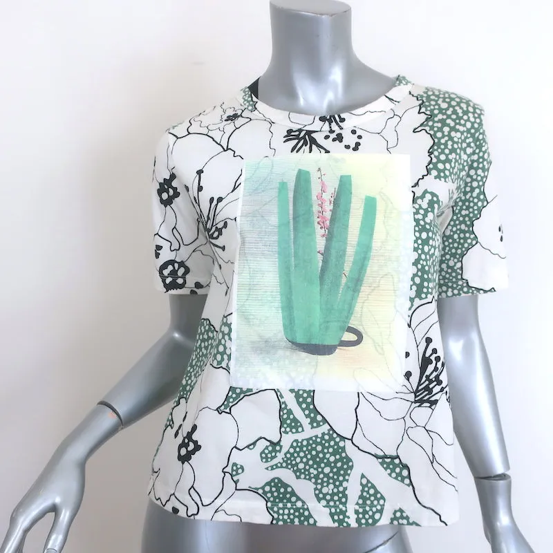 Manni Tie-Back T-Shirt Weiß mit Kaktus-Print aus Baumwoll-Jersey Größe 42 Kurzarmtop