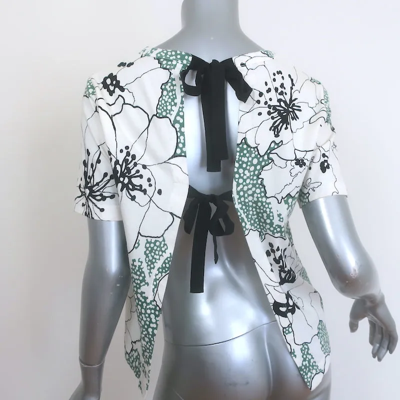 Manni Tie-Back T-Shirt Weiß mit Kaktus-Print aus Baumwoll-Jersey Größe 42 Kurzarmtop