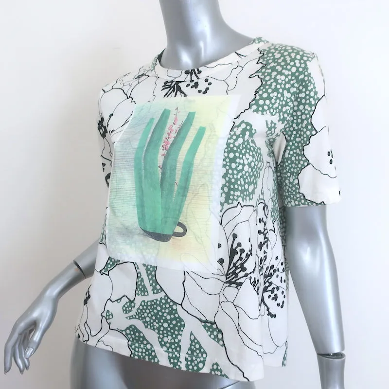 Manni Tie-Back T-Shirt Weiß mit Kaktus-Print aus Baumwoll-Jersey Größe 42 Kurzarmtop