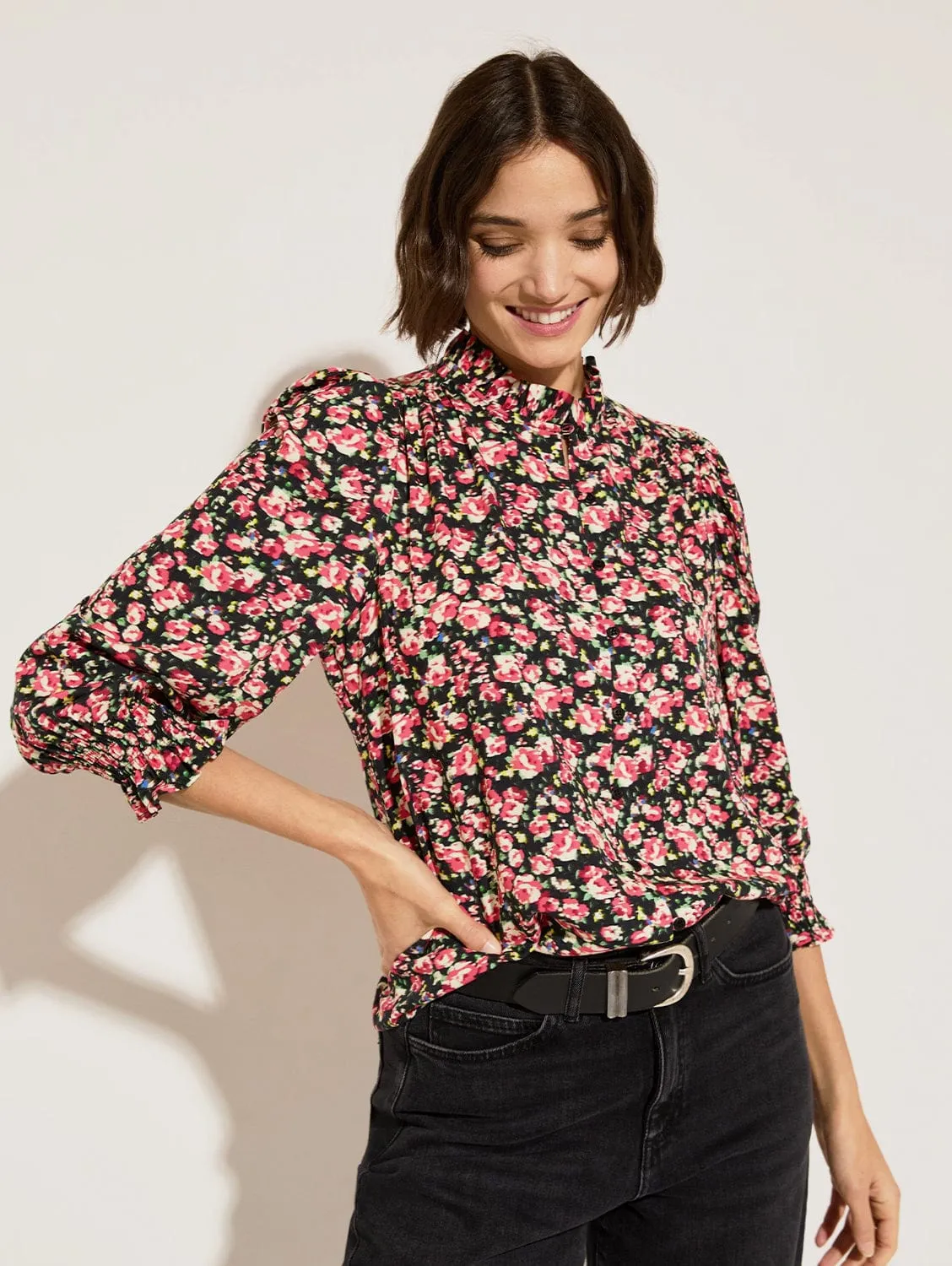 Melie LENZING™ ECOVERO™ Bedruckte Bluse | Florale Schwarzrose