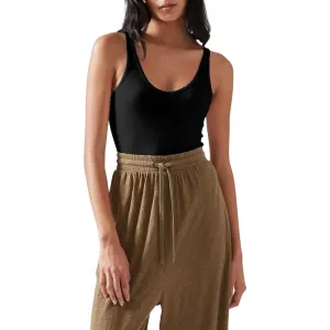 Modal Rib Deep-V Tank Bodysuit in Schwarz