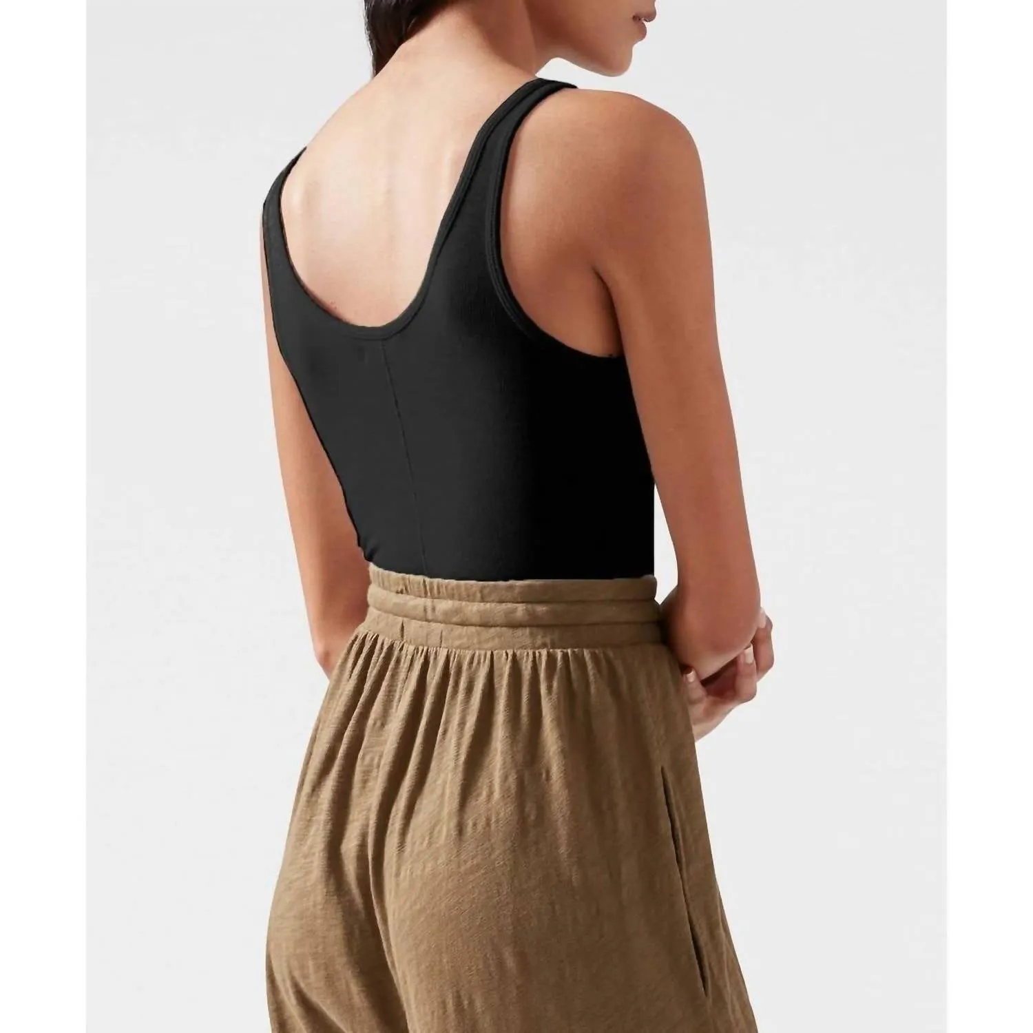 Modal Rib Deep-V Tank Bodysuit in Schwarz
