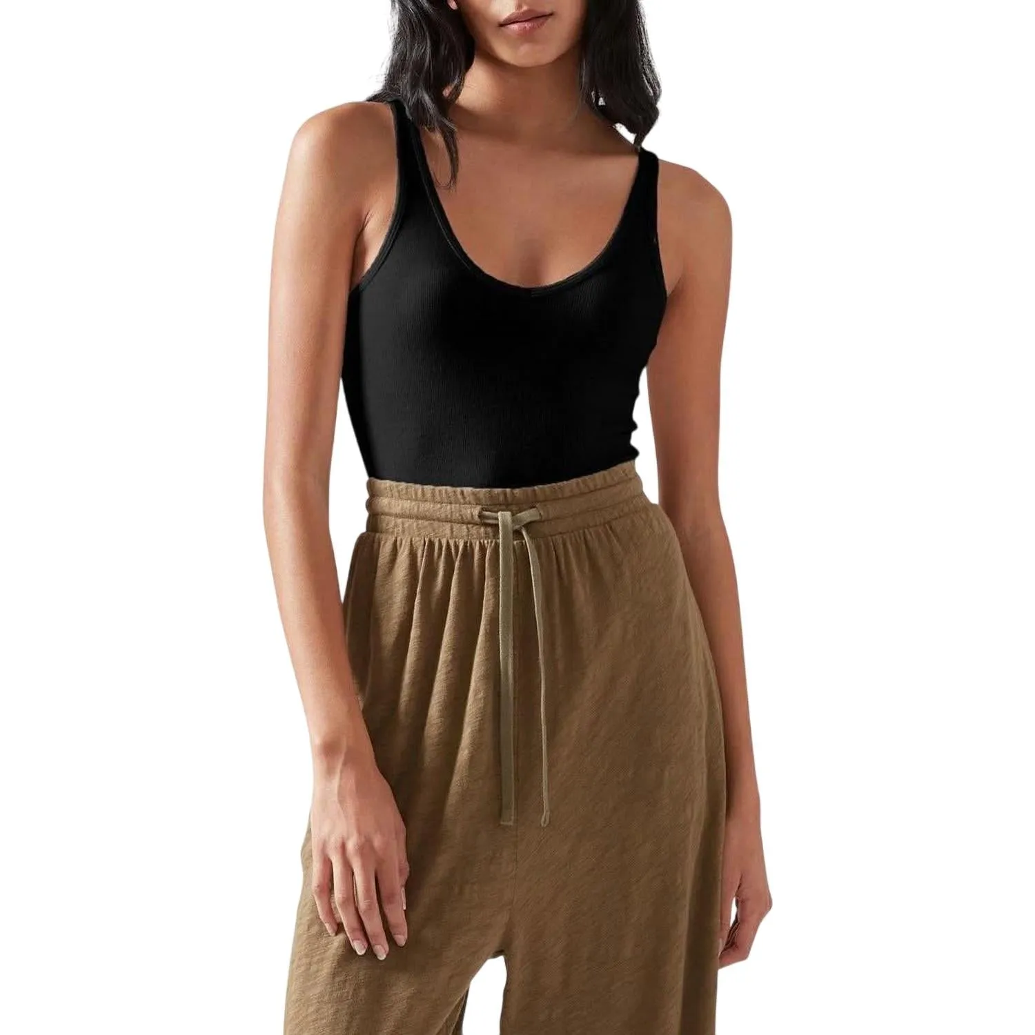 Modal Rib Deep-V Tank Bodysuit in Schwarz