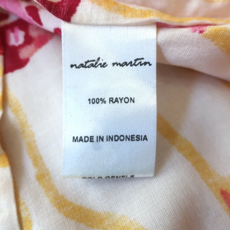 Natalie Martin Penny Bluse mit Krawattenverschluss Gelb Gedruckter Krepp Größe Extra Small NEU