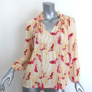 Natalie Martin Penny Bluse mit Krawattenverschluss Gelb Gedruckter Krepp Größe Extra Small NEU