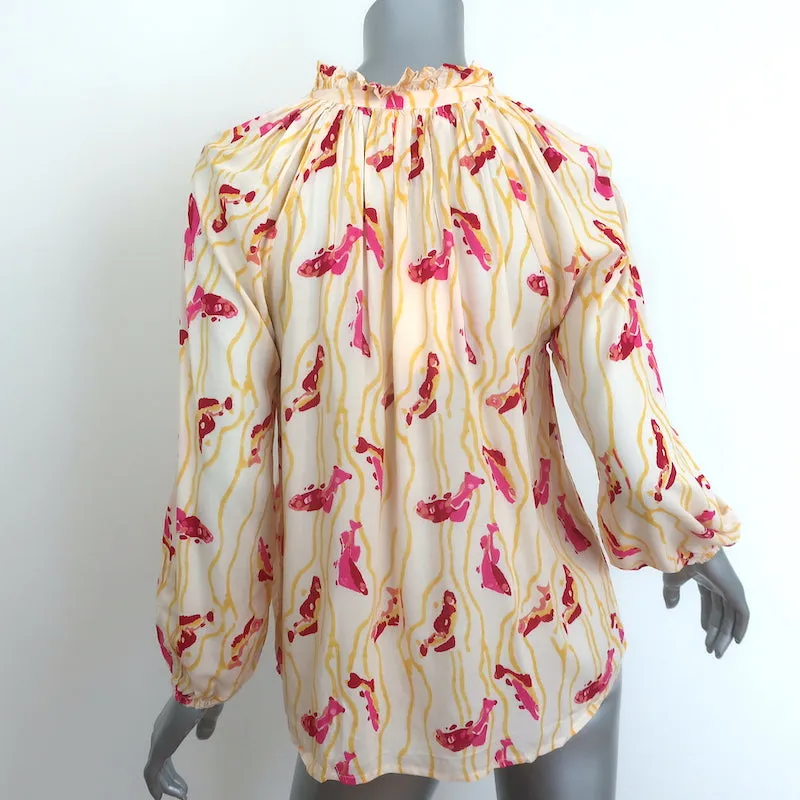 Natalie Martin Penny Bluse mit Krawattenverschluss Gelb Gedruckter Krepp Größe Extra Small NEU