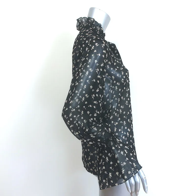 Nili Lotan Bluse mit Glockenärmeln in Schwarz mit Blumenprint aus Chiffonseide in Größe S