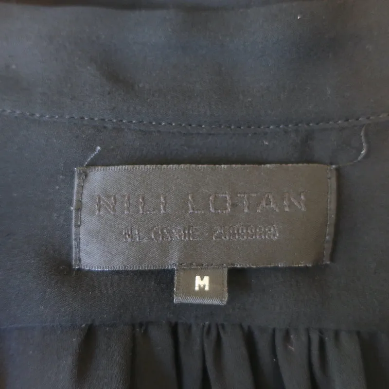 Nili Lotan Langarmbluse Schwarz Seide Größe Mittel V-Ausschnitt Top
