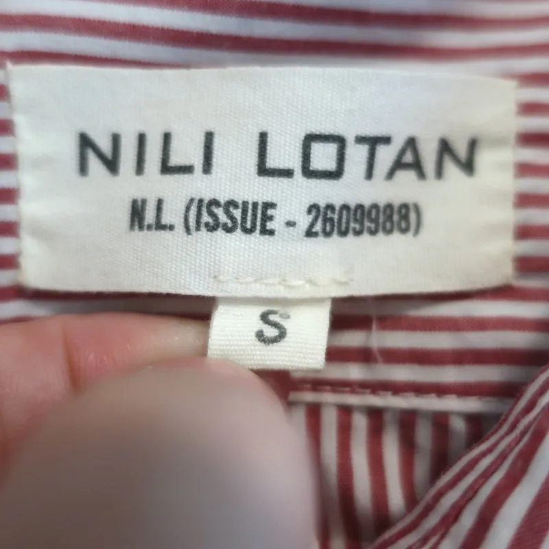 Nili Lotan Pinstripe Hemd Rot/Weiß Baumwolle Größe Small Langarm Oberteil