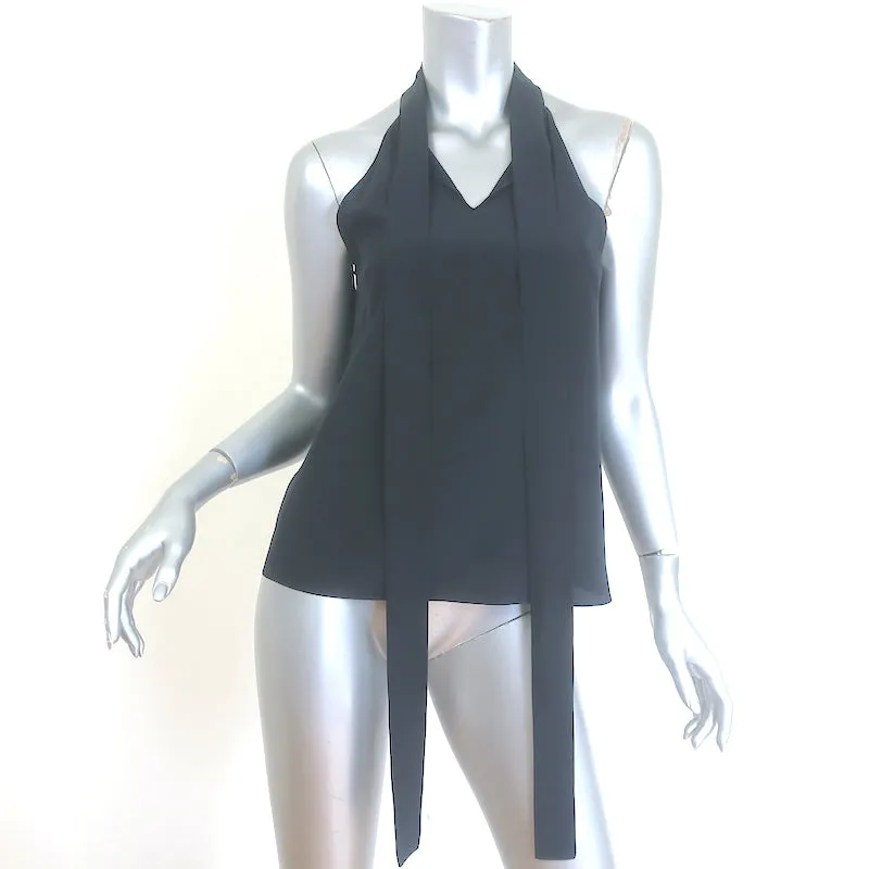 Nili Lotan Zelie Halterneck Top Dunkelblau Seide Größe 2 Bluse mit Bindekragen NEU
