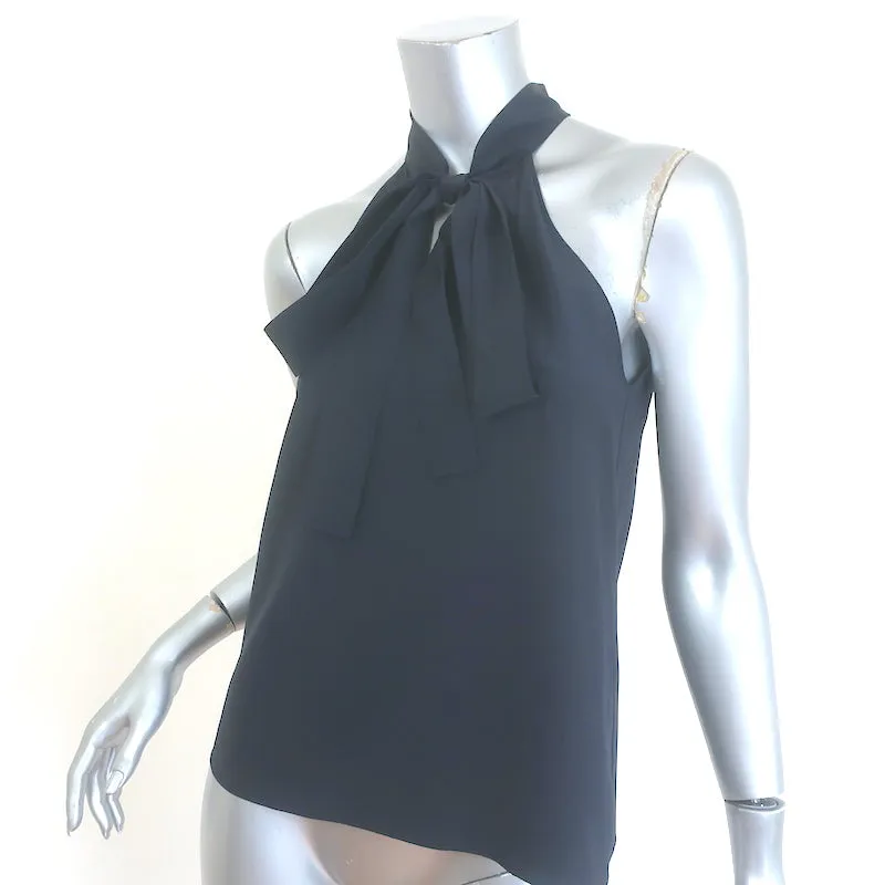 Nili Lotan Zelie Halterneck Top Dunkelblau Seide Größe 2 Bluse mit Bindekragen NEU