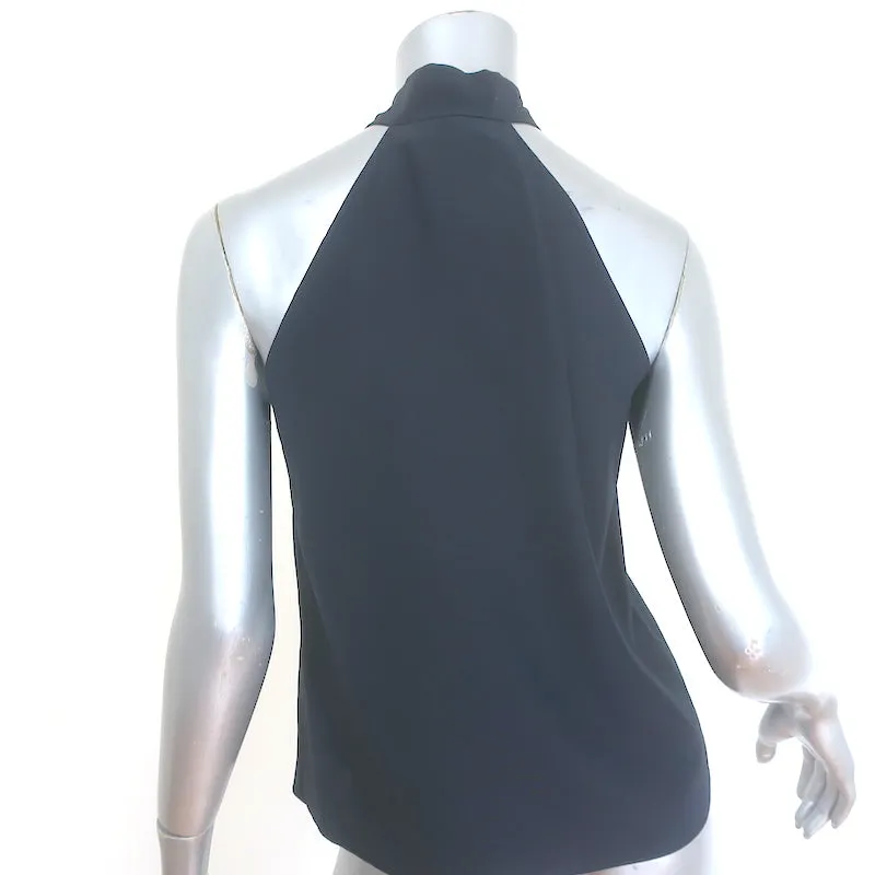 Nili Lotan Zelie Halterneck Top Dunkelblau Seide Größe 2 Bluse mit Bindekragen NEU