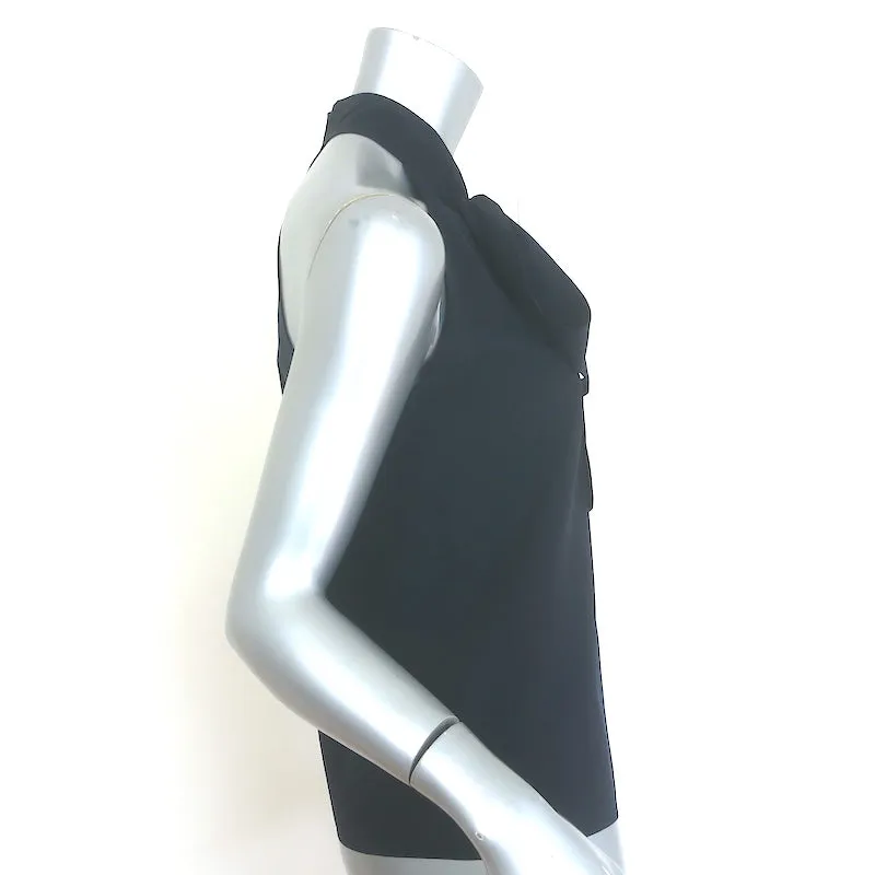Nili Lotan Zelie Halterneck Top Dunkelblau Seide Größe 2 Bluse mit Bindekragen NEU