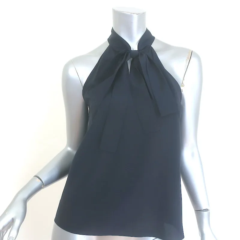 Nili Lotan Zelie Halterneck Top Dunkelblau Seide Größe 2 Bluse mit Bindekragen NEU