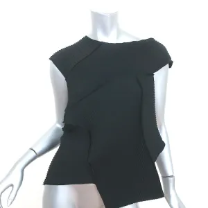 NU London Black Label Asymmetrische Plissee-Bluse Schwarz Größe 0 Kapellenärmel Bluse