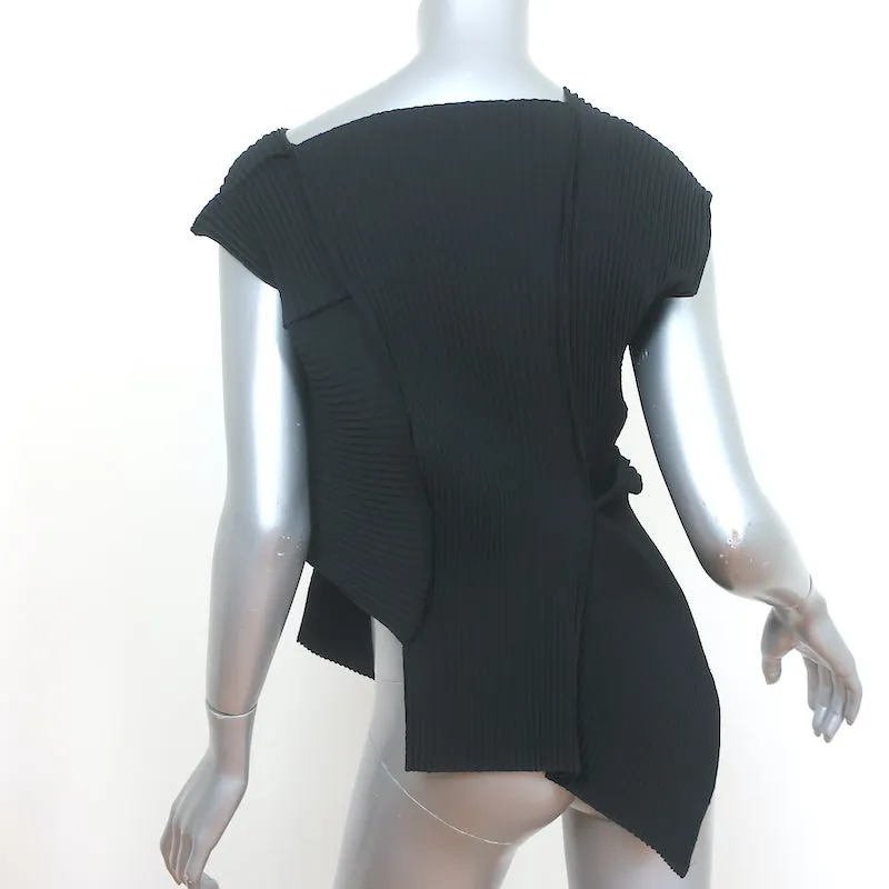 NU London Black Label Asymmetrische Plissee-Bluse Schwarz Größe 0 Kapellenärmel Bluse