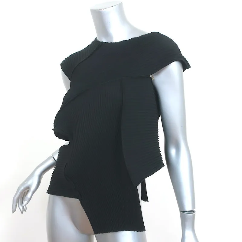 NU London Black Label Asymmetrische Plissee-Bluse Schwarz Größe 0 Kapellenärmel Bluse