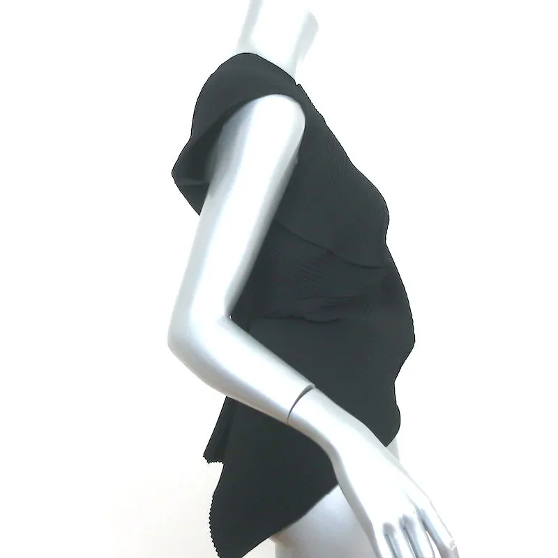 NU London Black Label Asymmetrische Plissee-Bluse Schwarz Größe 0 Kapellenärmel Bluse