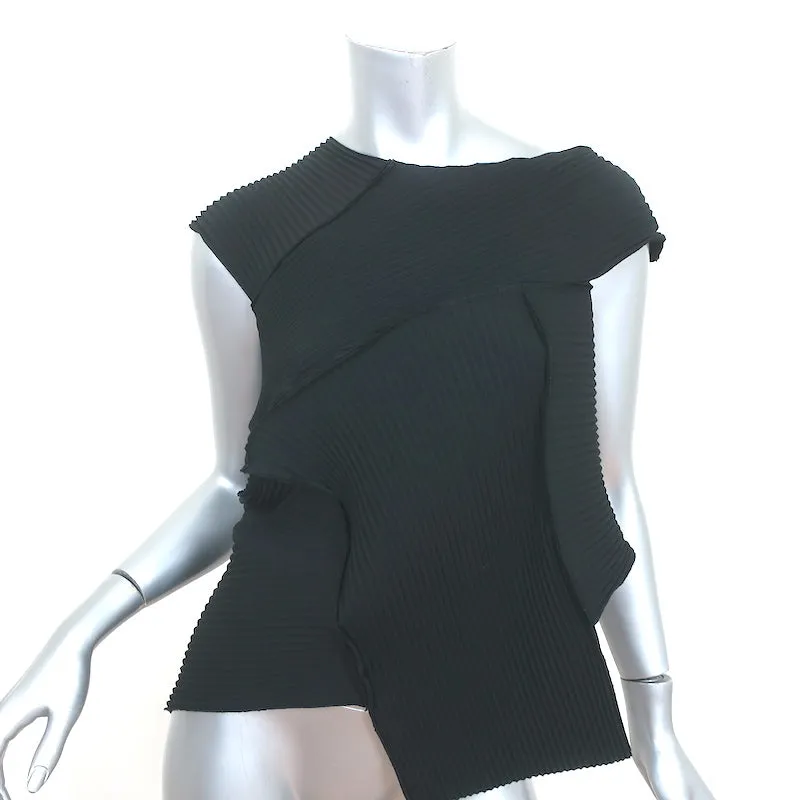NU London Black Label Asymmetrische Plissee-Bluse Schwarz Größe 0 Kapellenärmel Bluse