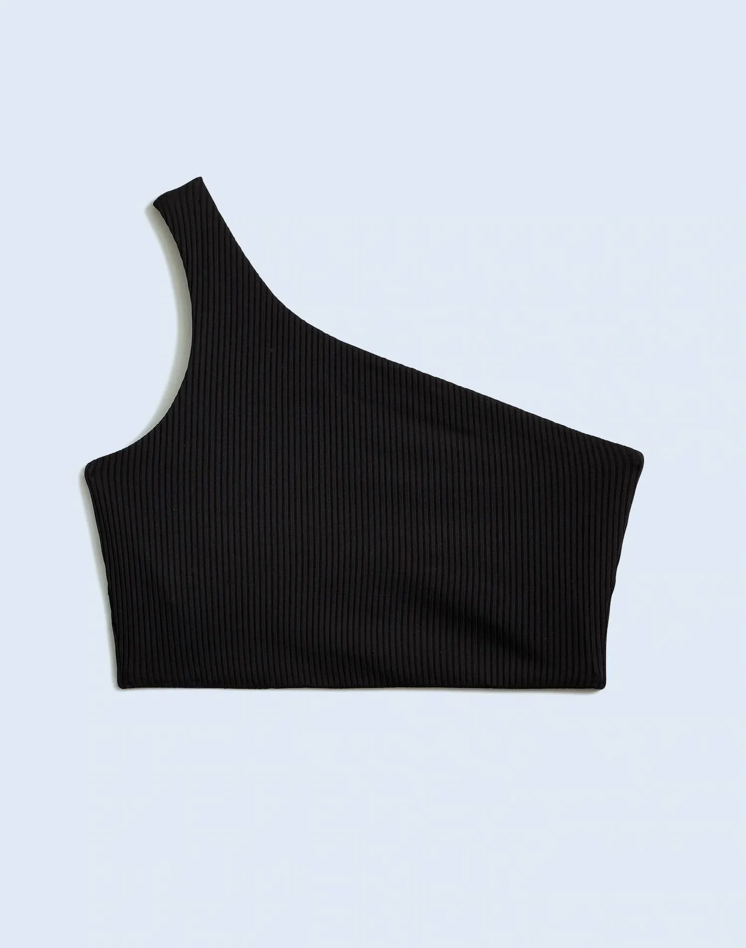 Ein-Schulter Rippen-Bikini-Oberteil in Schwarz