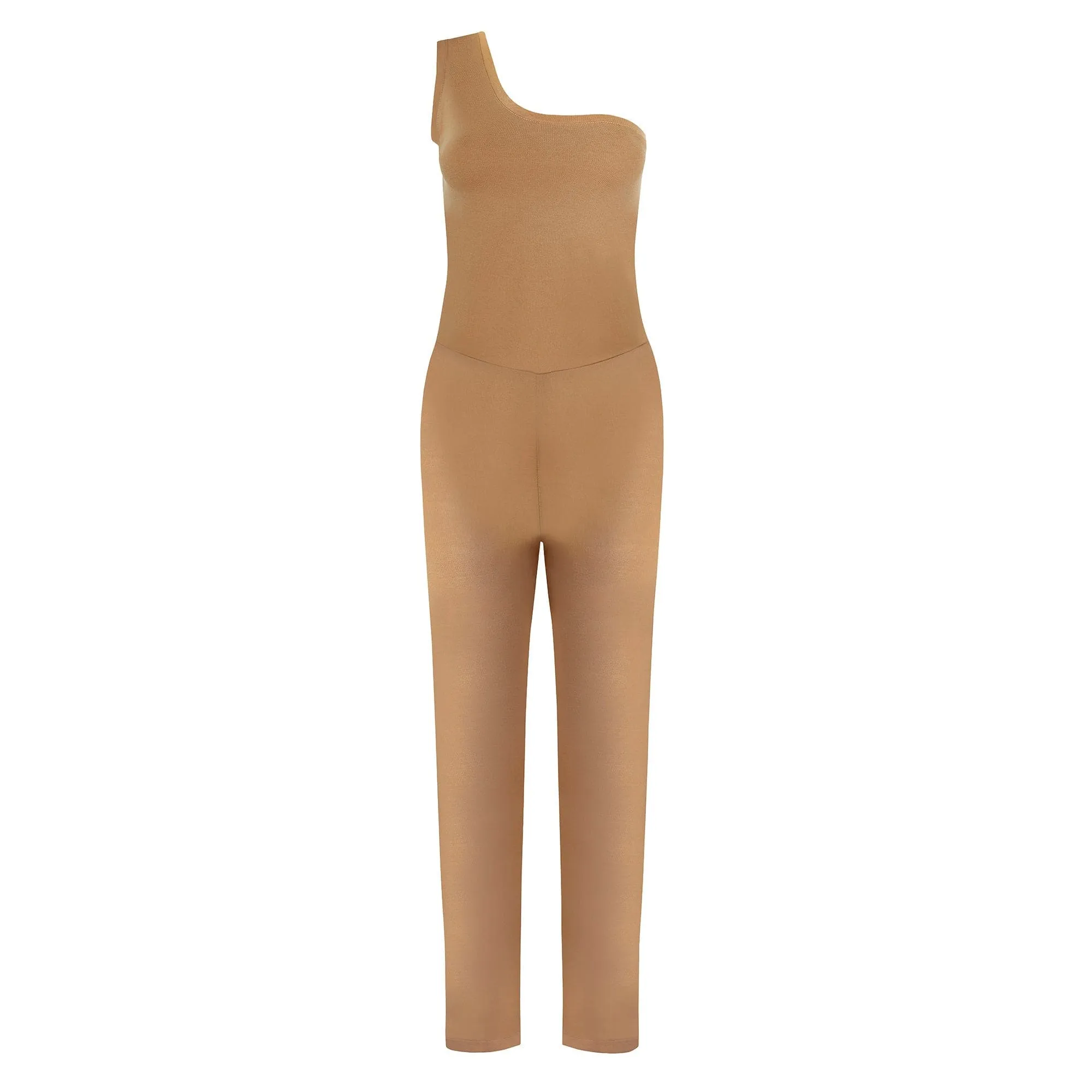 Bio-Baumwolle Ein-Schulter-Jumpsuit | Hellbraun