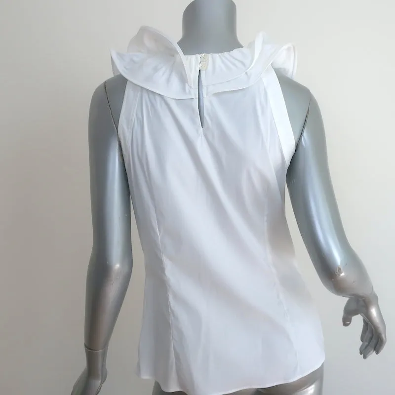 Oscar de la Renta Rüschen-Rosetten-Top Weiß Stretch-Baumwolle Größe 8