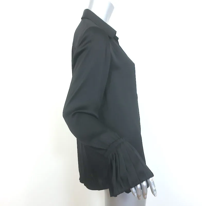 PAIGE Abriana Flare Cuff Bluse Schwarz Satin Größe Large Langarm Bluse NEU