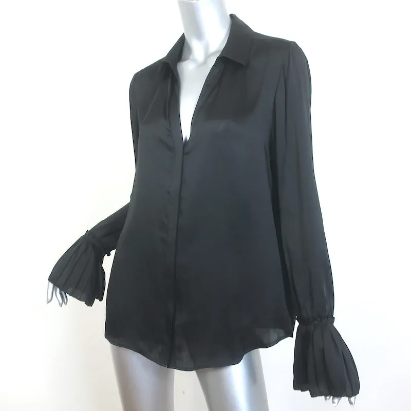 PAIGE Abriana Flare Cuff Bluse Schwarz Satin Größe Large Langarm Bluse NEU